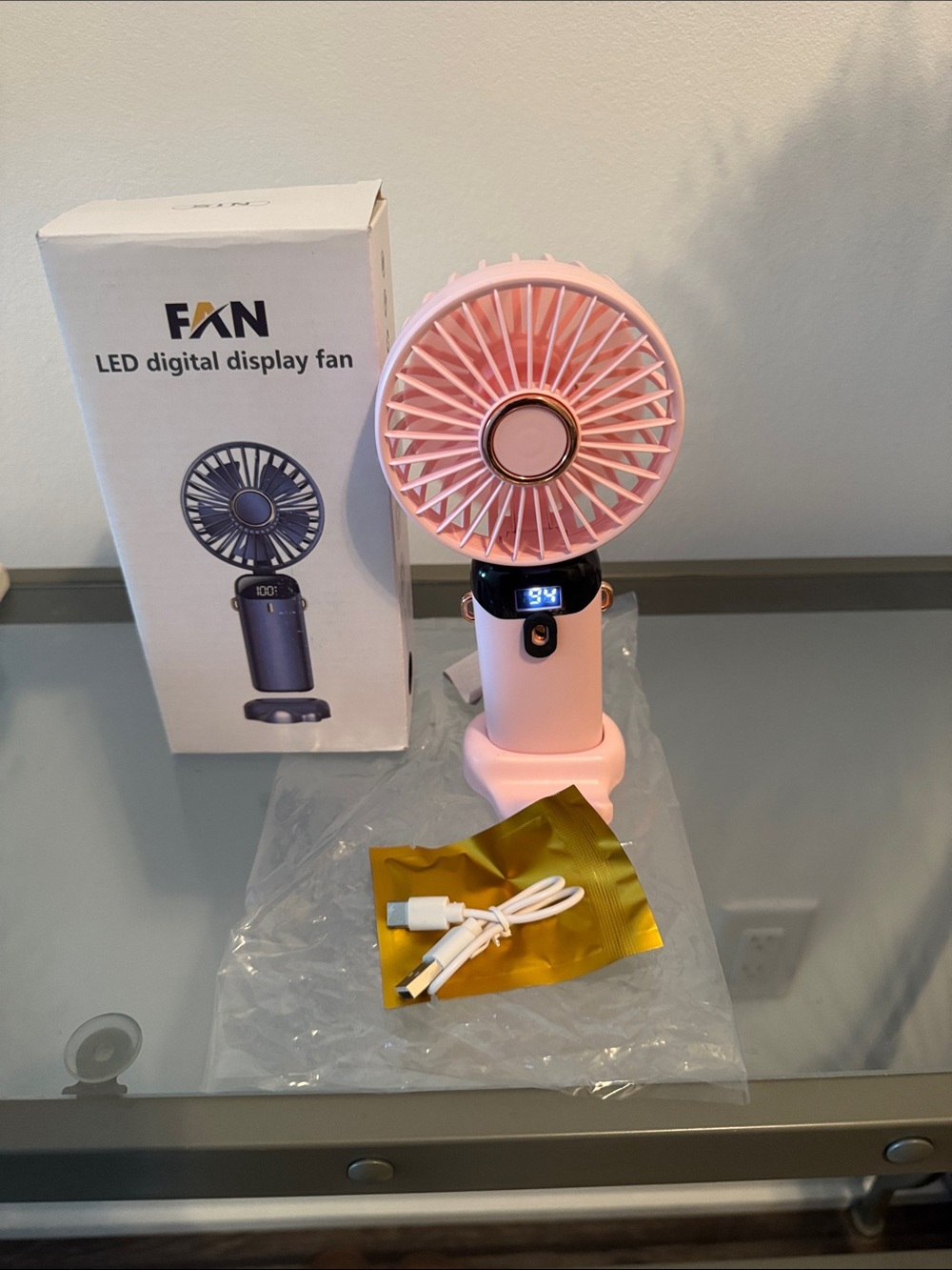 Portable Pink LED Digital Display Fan - Picture 3 of 3